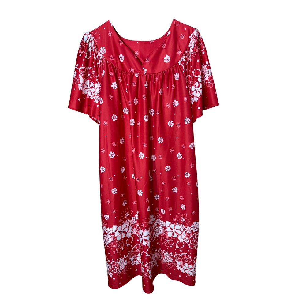Anthony Richards Womens Red White Floral Muumuu House Dress Lounge Large